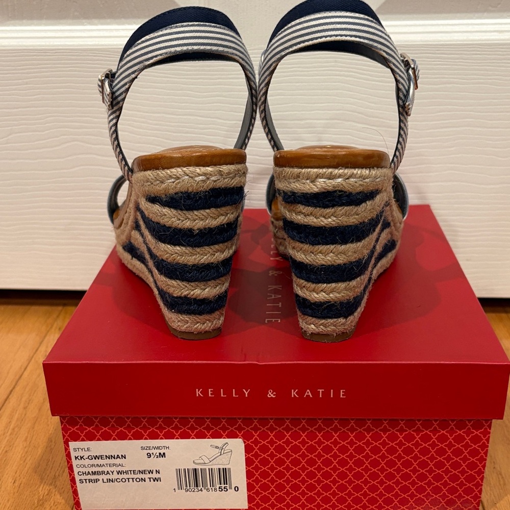 Kelly & Katie Striped Navy and White Wedges - Picture 3 of 5